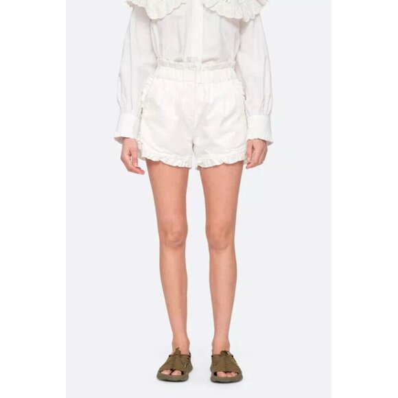 SEA New York Doris White Paper Bag Denim Ruffle Shorts Size 0 $285